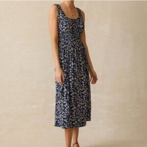 Faherty Sunseeker Floral Scoop Dress in Juniper Ikat Floral Navy Small